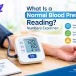 Normal blood pressure reading on a digital blood pressure monitor